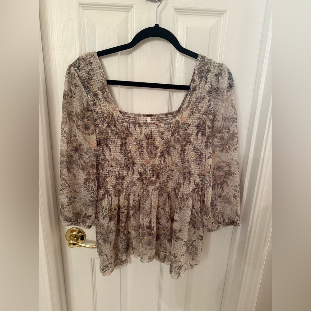 Free People Square Neckline Chiffon Printed Top